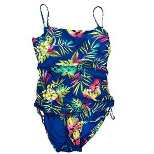 Loft Swimsuit XL Blue Tropical Floral One‎ Piece Tie Detail Women's